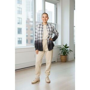 Brooklyn Calling Shirt Mens XL Black White Plaid Ombre Button Down Long Sleeve